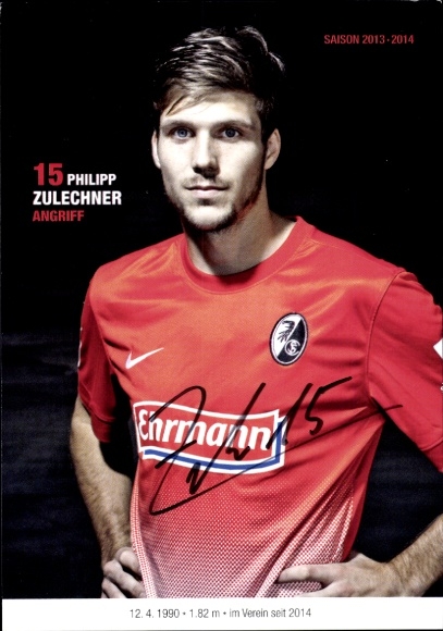 Autograph card footballer Philipp Zulechner, SC Freiburg, autograph