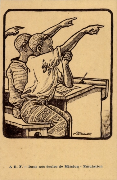 Artist Postcard Briault, M., AEF, Dans nos ecoles de Mission, Emulation