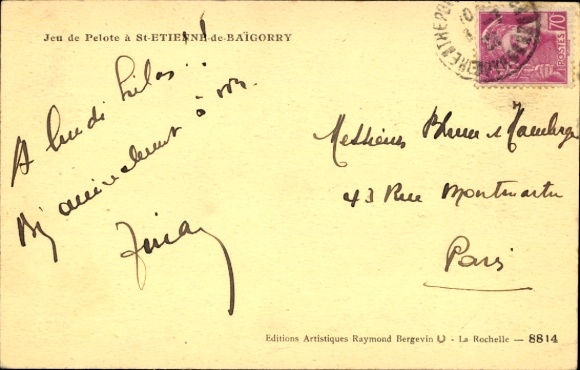 Postcard Saint Étienne de Baïgorry Pyrénées Atlantiques, Pelote game