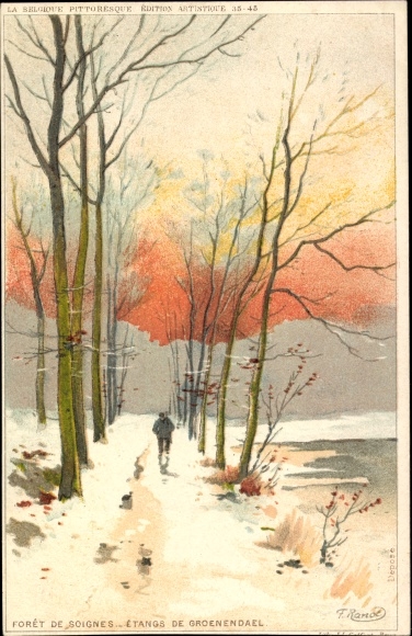 Künstler Litho Ranot, F., Waterloo Wallonien Wallonisch Brabant, Etang de Groenendael