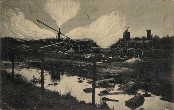 Artist Postcard Hamburg Bergedorf Neuengamme, The ignition of natural gas 1910