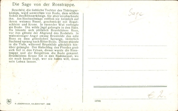 Artist Postcard The Legend of the Rosstrappe, Felsen, Thale im Harz, Bodetal