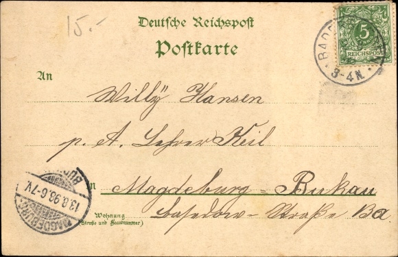 Chromo-Litho Badersleben Huy in the Harz district, farming school, churches, train station, marketplace