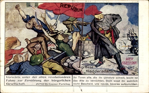 Artist Postcard The Great Kladderadatsch, Forward under the old revolutionary flag, The Center