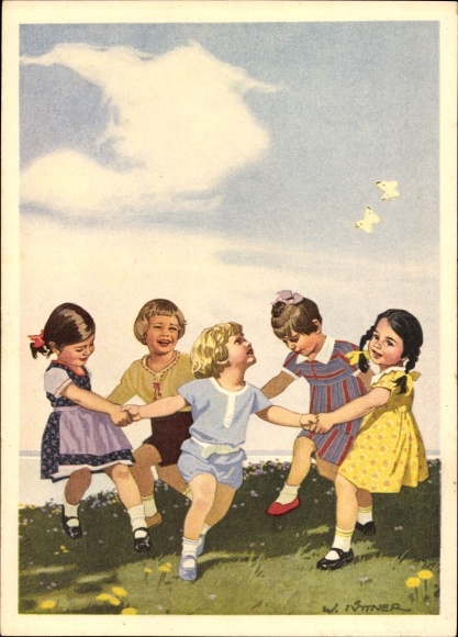 Artist PC Jüttner, W., advertising Indanthren textiles, children dancing