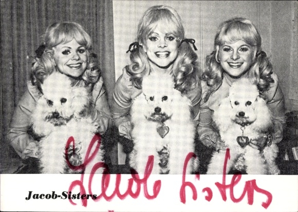Ak Jacob Sisters mit ihren Pudeln, Autogramm