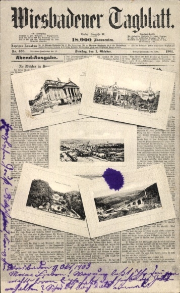 Newspaper Postcard Wiesbaden in Hesse, general view