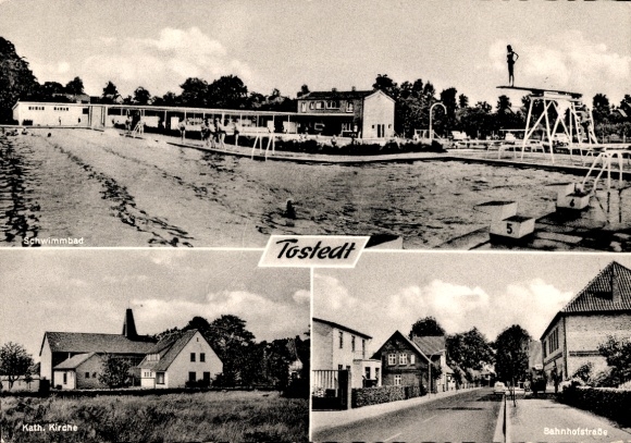 PC Tostedt in Lower Saxony, swimming pool, Catholic church, Bahnhofstrasse