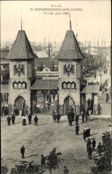 Ansichtkaart Leipzig in Saksen, DLG 23, reizende tentoonstelling 1909, entree