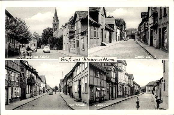Postcard Wustrow im Wendland, Amtshof, Church, Lange Straße, Kirchstraße, Lappstraße