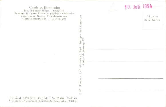 Postcard Bretzfeld in the Hohenlohe district, Inn on the Railway, aerial photograph