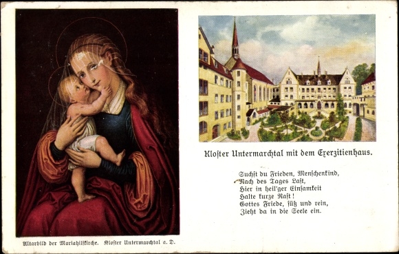 Postcard Untermarchtal on the Danube in the Alb-Donau-Kreis, monastery picture of the Mariahilfkirche, retreat house