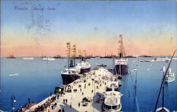 Ak Triest Trieste Friuli Venezia Giulia, Molo S. Carlo, Kuk Kriegsmarine Panzerschiff