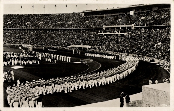 Postcard Berlin, Olympia 1936, Reichssportfeld, opening ceremony, Führerloge