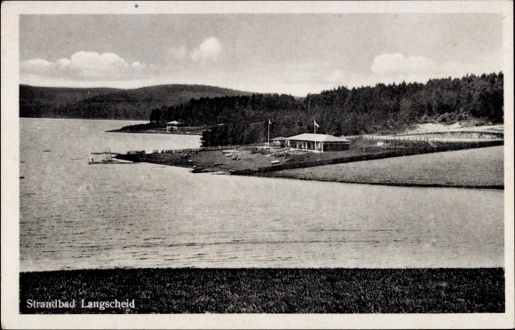 Postcard Langscheid Sundern in the Hochsauerland district, view of the lido, restaurant Deutsches Haus, Sorpesee