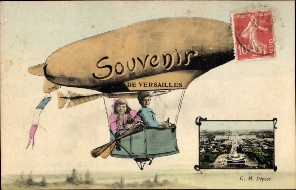 Ak Versailles Yvelines, Luftschiff mit zwei Kindern, Schriftzug Souvenir de  Bild von Versailles