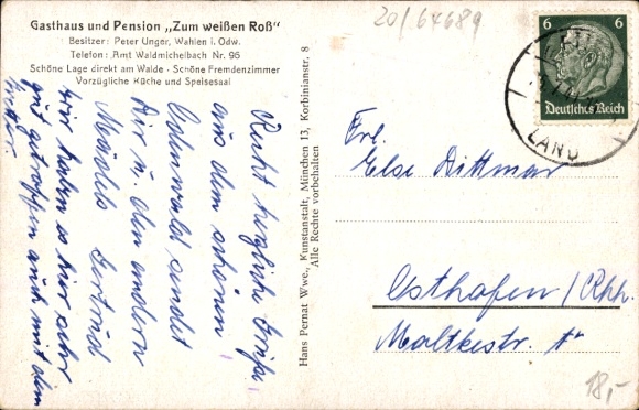 Postcard Elections Grasellenbach in the Odenwald, Gasthaus zum weissen Ross