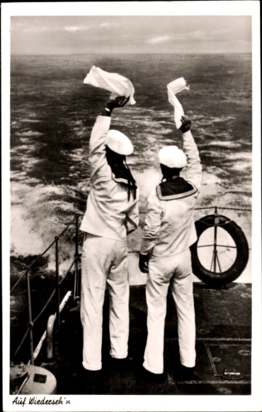 Postcard Goodbye, sailors wave goodbye, Kriegsmarine