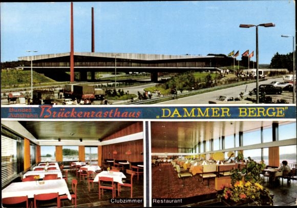 Postcard Nellinghof Schierberg Neuenkirchen Vörden in Oldenburg, Autobahn Brückenrasthaus Dammer Berge