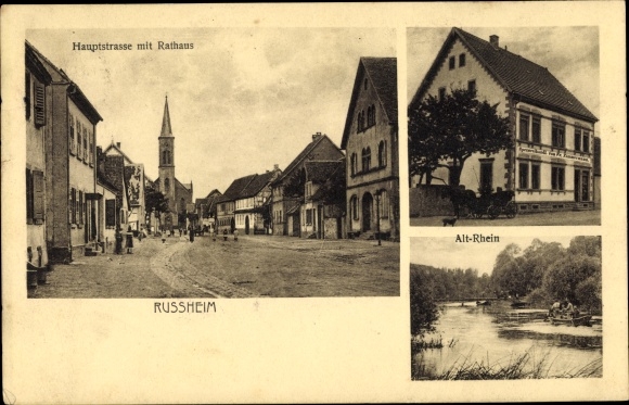 Postcard Rußheim Dettenheim Baden Württemberg, main street, town hall, spice shop