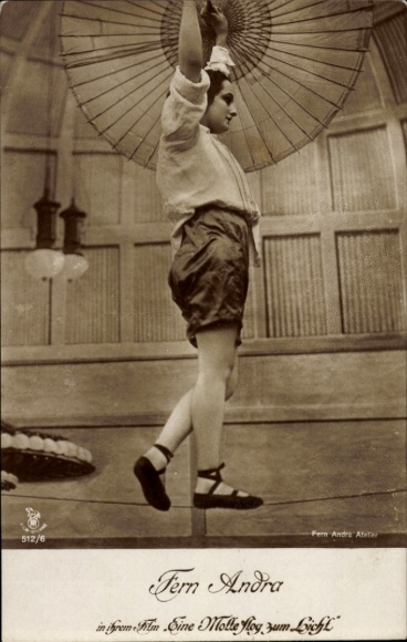 Postcard actress Fern Andra, film scene, A moth flew to the light, high wire artist, RPH 512 6