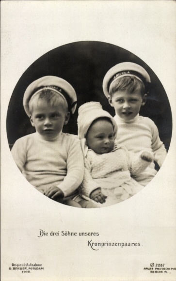 Ak Die drei Söhne des Kronprinzenpaares, Prinz Wilhelm, Louis Ferdinand, Hubertus, PH 2287