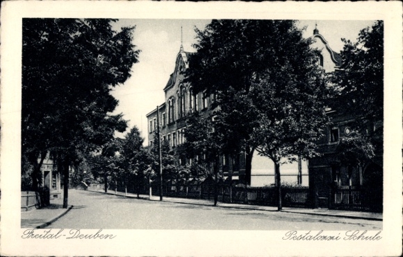Postcard Deuben Freital in Saxony, Pestalozzi School