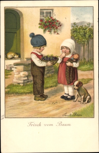 KP artystyczna Ebner, Pauli, dzieci, owoce, pies, śpiący kot
