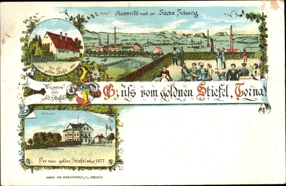 Chromo-Litho Dresden Torna, inn The golden boot, view of the Saxon. Switzerland