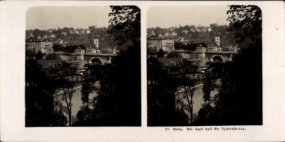 Stereo photo Bern city Switzerland, Aare and Nydeck bridge