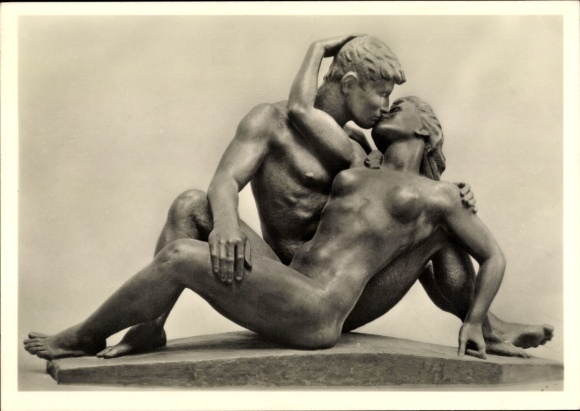 Postcard plastic by Anton Grauel, lovers, nude