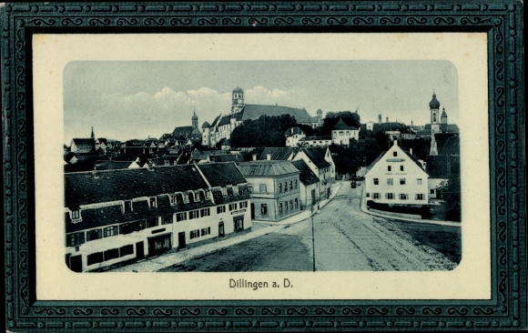 Embossed passepartout PC Dillingen an der Donau, panorama from the place