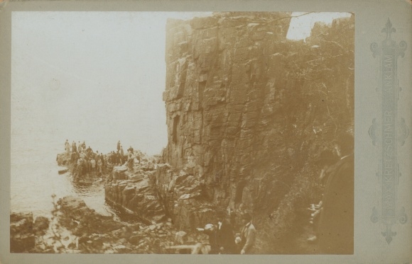 Cabinet photo Bornholm Denmark, rocky outcrop by the sea, 1896