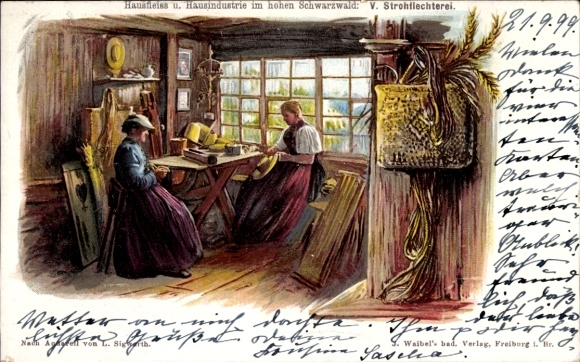 Artist Chromo-Litho Sigwarth, L., Domestic Industry and Home Industry in the High Black Forest, Straw Weaving