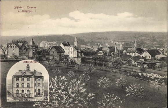 Postcard Idstein in the Rheingau Taunus district of Hesse, view from the train station to the town, retirement home