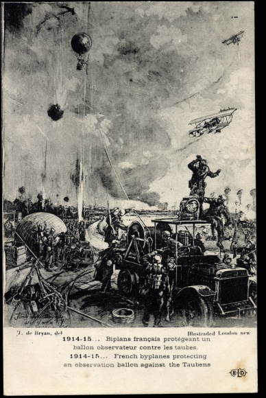 CPA Biplans francais protegeant un balloon observer against the deaf, 1914-1915