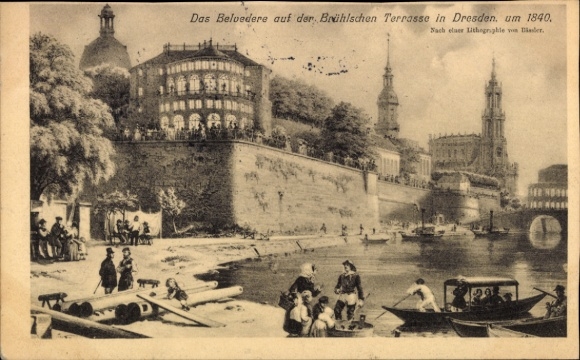 Ak Dresden Altstadt, Belvedere, Brühlsche Terrasse,  Ansicht, um 1840