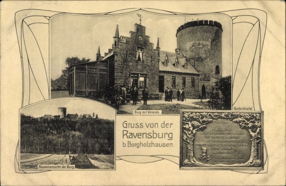 Ak Borgholzhausen Nordrhein Westfalen, Ravensburg, Burg Ravensberg, Veranda, Gedenktafel