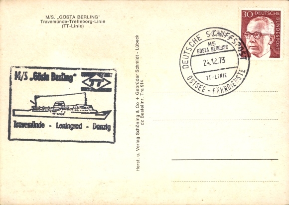 Postcard ferry MS Gösta Berling, Travemünde Trelleborg Line, TT Line
