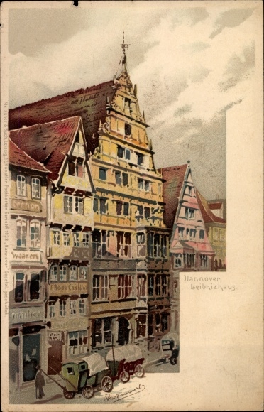 Kunstenaar Litho Hammel, Otto, Hannover in Nedersaksen, zicht op het Leibnitzhaus
