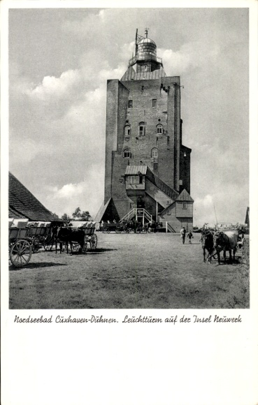 Postcard Island Neuwerk, lighthouse, carriages