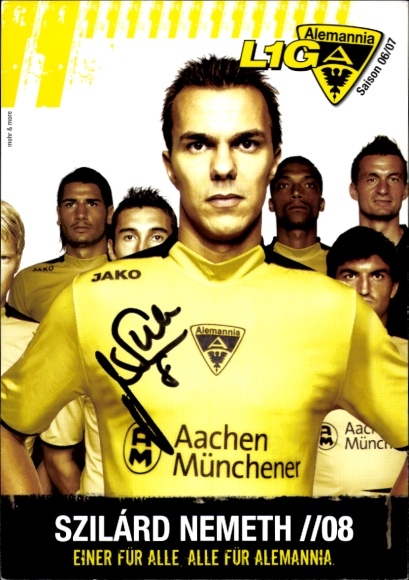Handtekeningkaart voetballer Szilárd Nemeth, Alemannia Aachen, handtekening