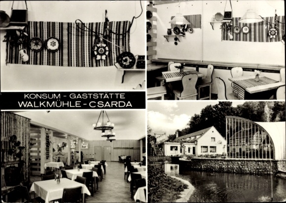 Postcard Sangerhausen am Südharz, KONSUM RESTAURANT, FALKMÜHLE - CSARDA, interior views, decorative details