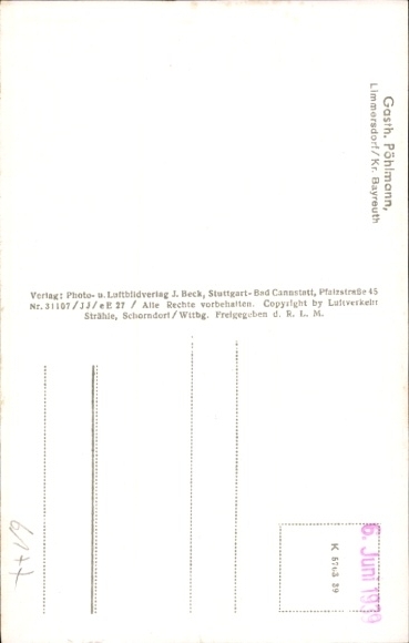 Postcard Limmersdorf Thurnau in Upper Franconia, Gasthaus Pöhlmann, aerial photograph