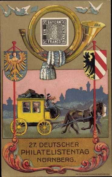 Postal stationery coat of arms PC Nuremberg in Middle Franconia Bavaria, 27th German Philatelic Day 1921