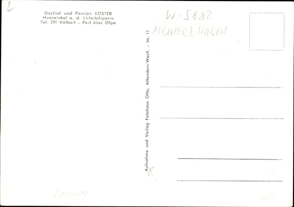 Postcard Hunswinkel Meinerzhagen in the Märkisches Kreis, Gasthof Pension Köster