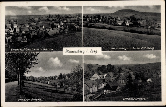 Ansichtkaart Mauersberg Großrückerswalde Ertsgebergte, panorama, kerk, gymnasium, Pöhlberg, lager gelegen district