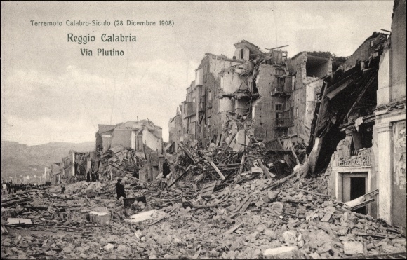 Ak Reggio Calabria, Via Plutino, Terremoto calabro-siculo, 28 Dicembre 1908, Schäden vom Erdbeben