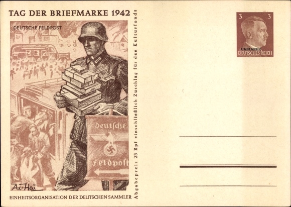 Ganzsachen Künstler Ak Axster Heudtlaß, Tag der Briefmarke 1942, Deutsche Feldpost