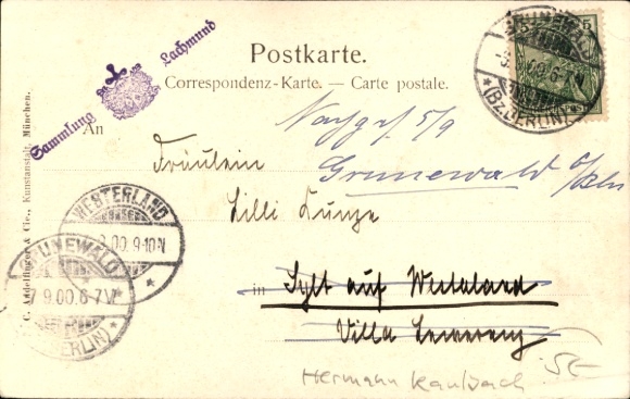 Artist Postcard Kaulbach, Hermann, Girl, Letter L